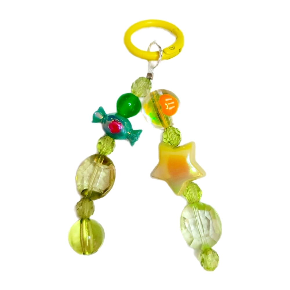 Fashion Jewelry Bear Beaded Keychain Green and Yellow Acrylic OSFM - Picture 3 of 7
